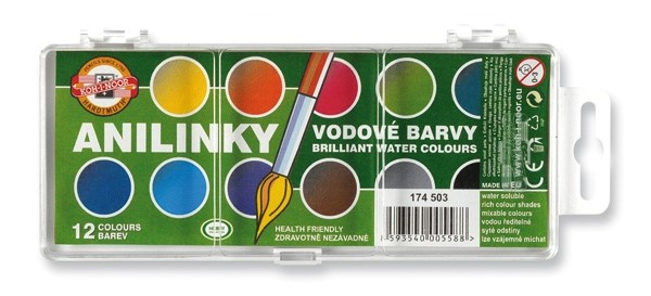 Anilinky vodovky - brilantní anilinové vodové barvy Koh-I-Noor - 12 barev