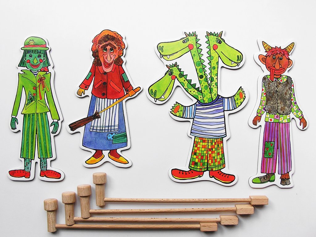 Loutkové divadlo Marionetino - Loutky - Vodící tyčky - Strašidla - drak - čert - ježibaba - vodník