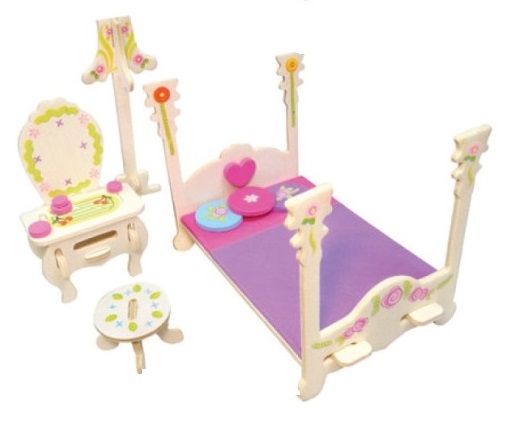 Dřevěná skládačka - Zámecký nábytek pro panenky - Barokní postel se zrcadlem