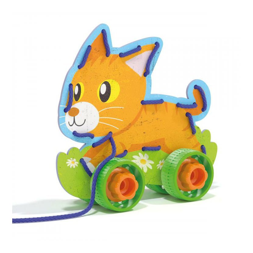 Quercetti Montessori Lacing Game - lacing animals & wheels – šněrovací zvířátka s kolečky