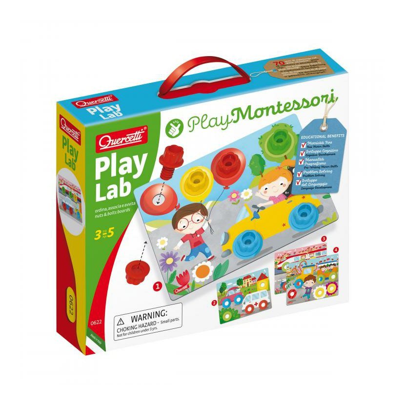 Quercetti Montessori Play Lab nuts & bolts boards – tabulky se šroubky a matičkami