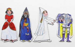 Loutkové divadlo Marionetino - Loutky - Rekvizity - Královská sada - Bílá paní, Královna, bezhlavý rytíř, čaroděj