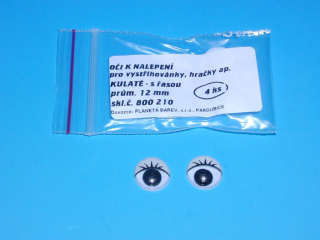 Oči kulaté s řasou 12mm/4ks 