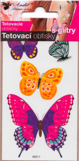 Tetovací obtisky s glitry 10,5x6 cm- motýli