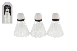 Míčky/Košíčky na badminton bílé 3ks plast v blistru 11x22cm