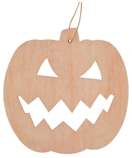 Dýně dřevěná Halloween 12 x 12 x 0,3 cm na zavěšení